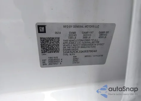 2019 GMC Yukon Denali z USA, uszkodzony, nr VIN 1GKS2CKJ1KR379040